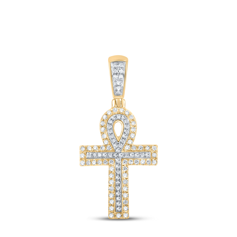 10kt Two-tone Gold Mens Round Diamond Ankh Cross Charm Pendant 1/4 Cttw