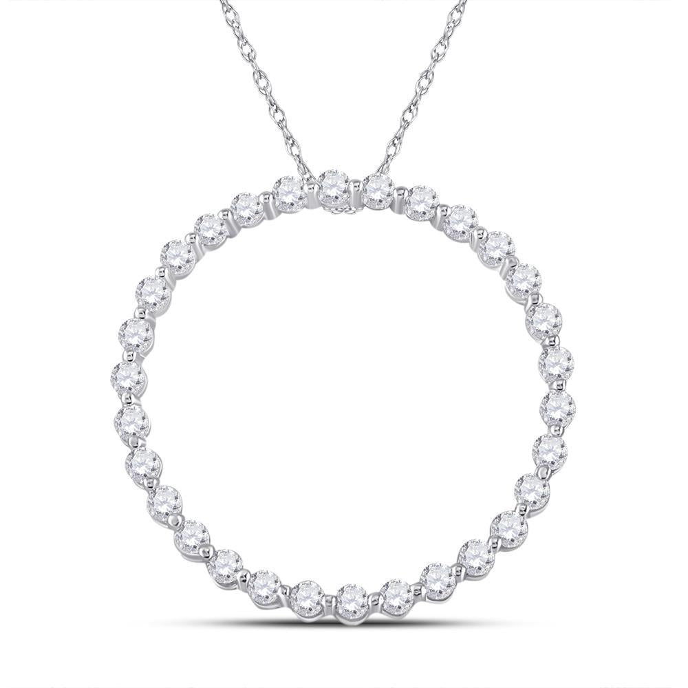 14kt White Gold Womens Round Diamond Outline Circle Pendant 1/2 Cttw