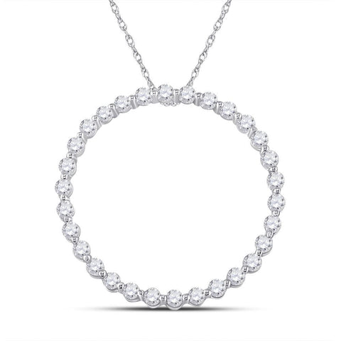 14kt White Gold Womens Round Diamond Outline Circle Pendant 1/2 Cttw
