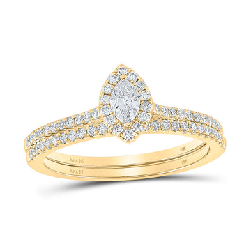 14kt Yellow Gold Marquise Diamond Halo Bridal Wedding Ring Band Set 1/2 Cttw