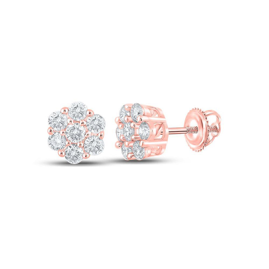 14kt Rose Gold Round Diamond Flower Cluster Earrings 1/2 Cttw