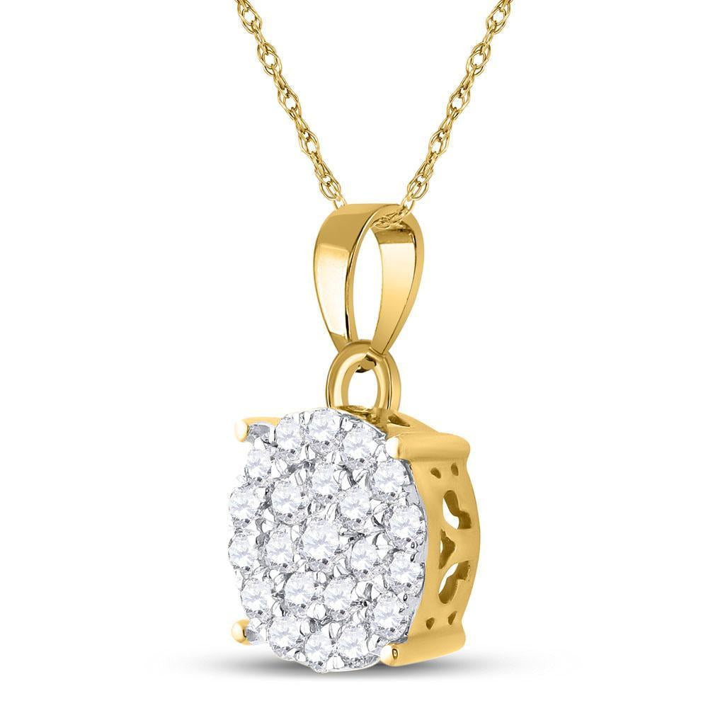10kt Yellow Gold Womens Round Diamond Cluster Pendant 3/4 Cttw