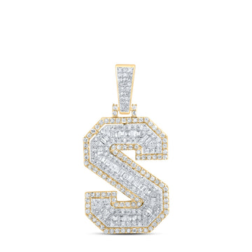 10kt Yellow Gold Mens Round Diamond S Initial Letter Charm Pendant 3/4 Cttw