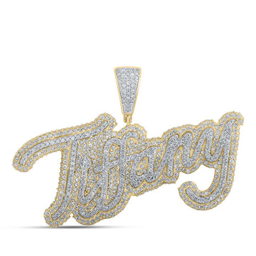 10kt Two-tone Gold Womens Round Diamond Tiffany Name Pendant 2-5/8 Cttw