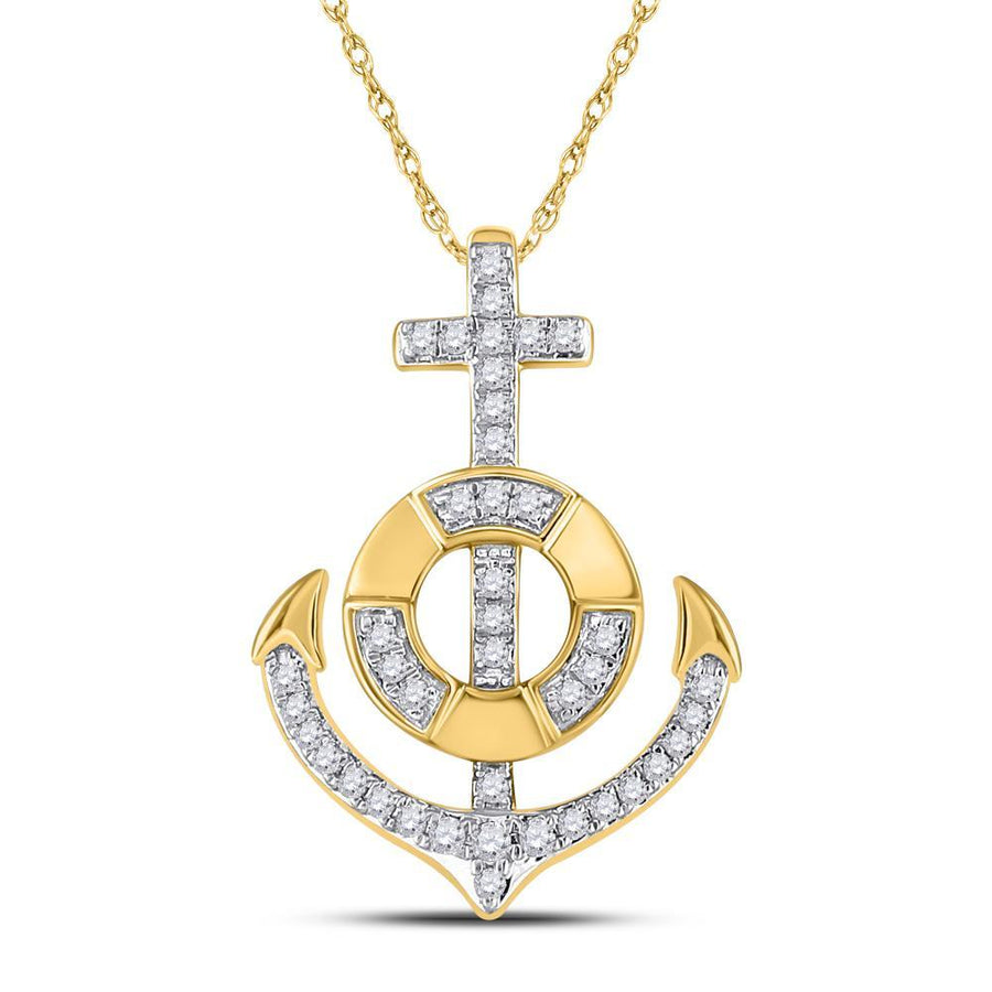 10kt Yellow Gold Womens Round Diamond Anchor Nautical Pendant 1/5 Cttw