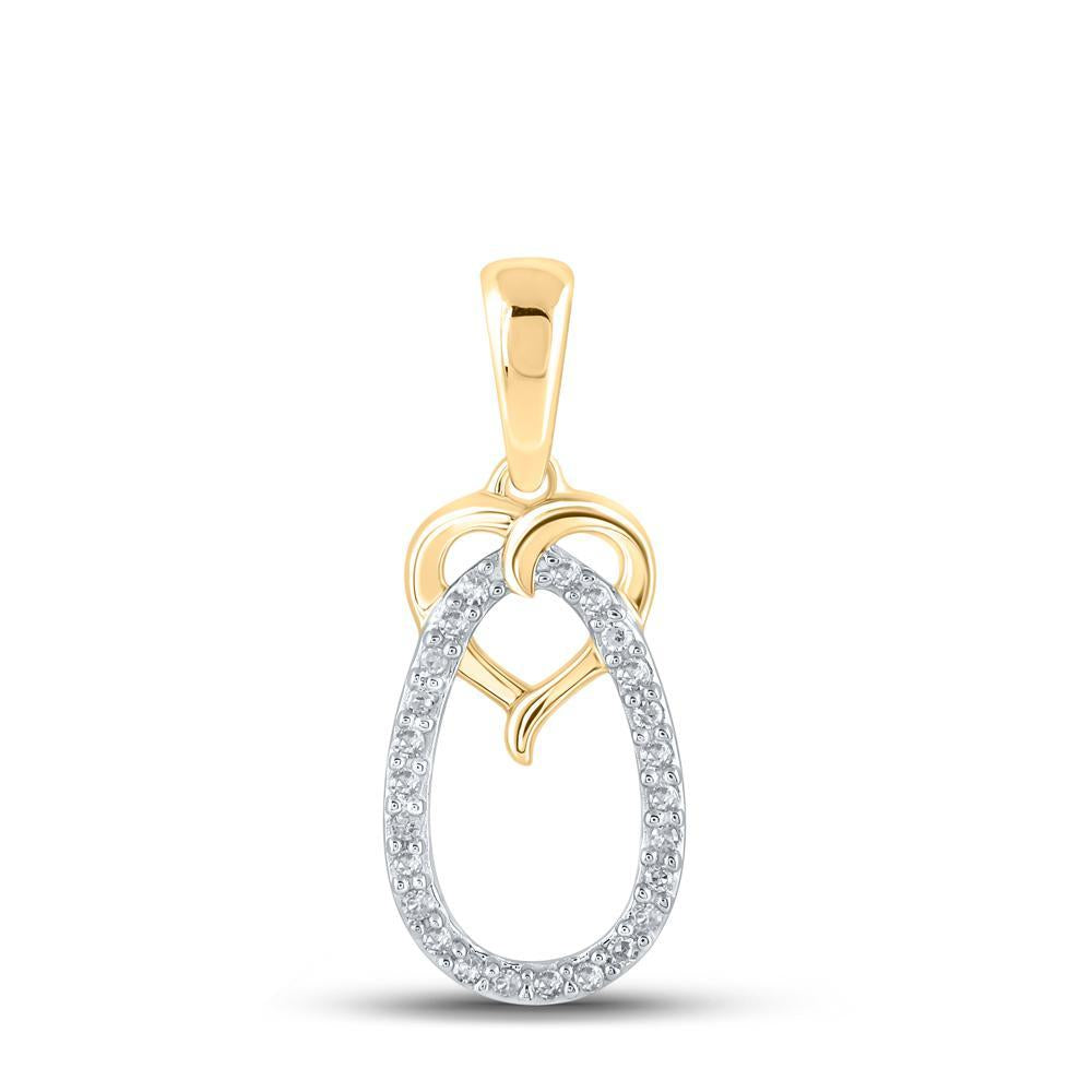 10kt Yellow Gold Womens Round Diamond Heart Oval Pendant 1/12 Cttw
