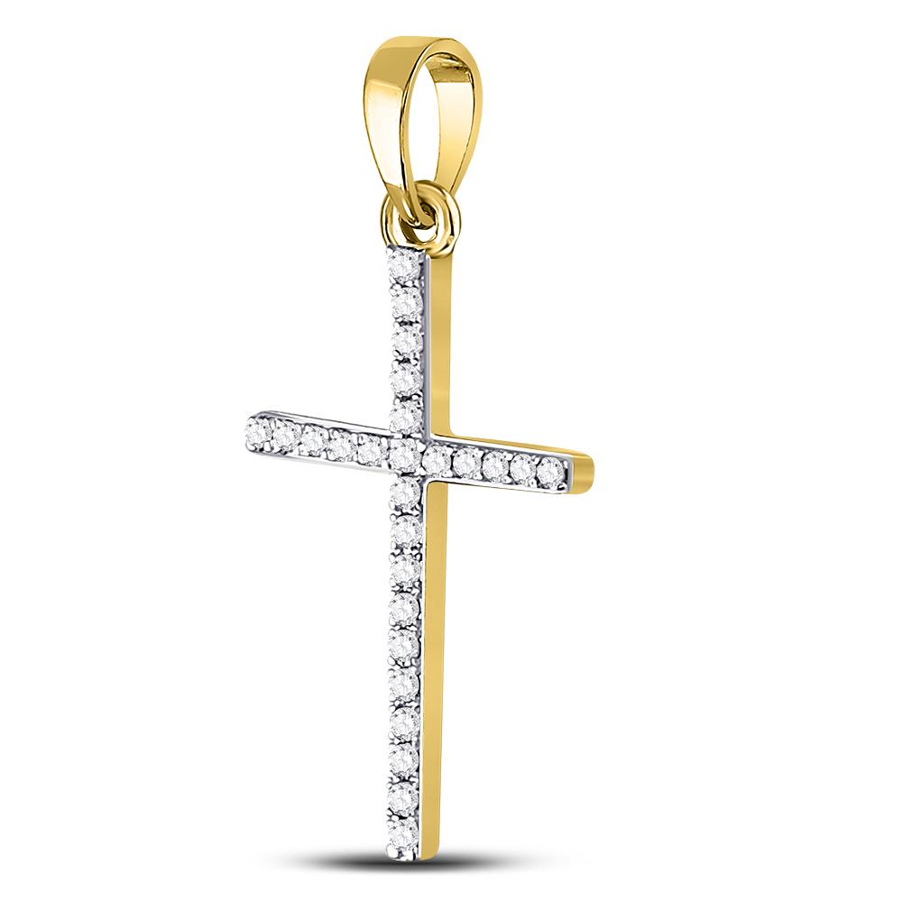 10kt Yellow Gold Womens Round Diamond Cross Pendant 1/6 Cttw