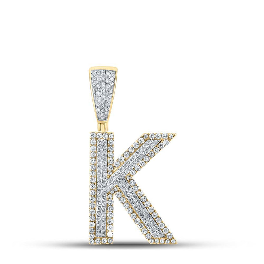 14kt Two-tone Gold Mens Round Diamond K Initial Letter Charm Pendant 7/8 Cttw