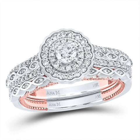 14kt Two-tone Gold Round Diamond Bridal Wedding Ring Band Set 1 Cttw