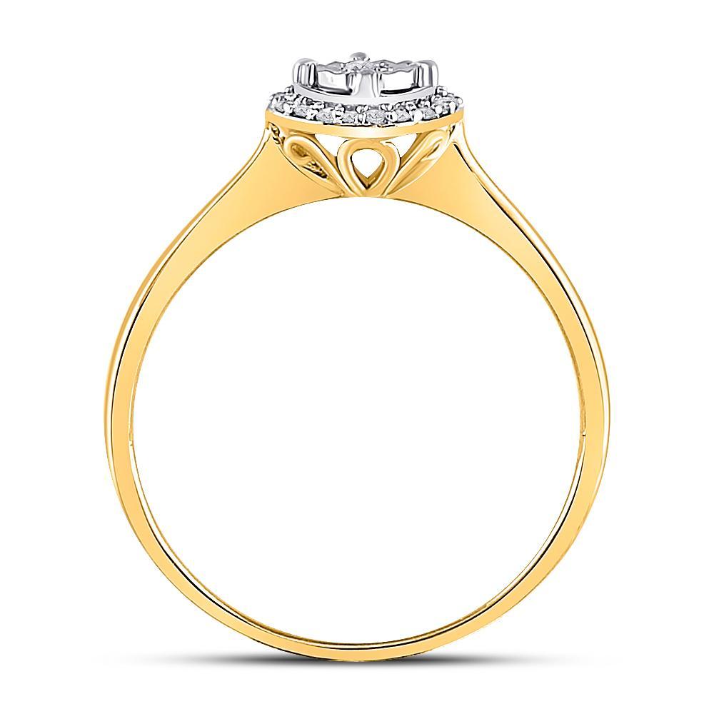 10kt Yellow Gold Round Diamond Solitaire Halo Bridal Wedding Engagement Ring 1/12 Cttw