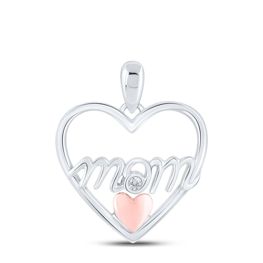 Sterling Silver Womens Round Diamond Mom Heart Pendant .02 Cttw