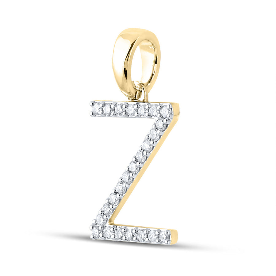 14kt Yellow Gold Womens Round Diamond Z Initial Letter Pendant 1/5 Cttw