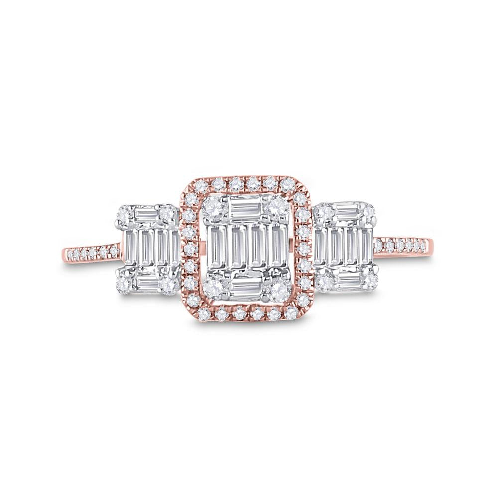 14kt Rose Gold Womens Baguette Diamond Triple Cluster Ring 3/8 Cttw