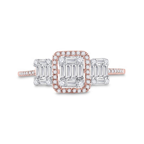 14kt Rose Gold Womens Baguette Diamond Triple Cluster Ring 3/8 Cttw