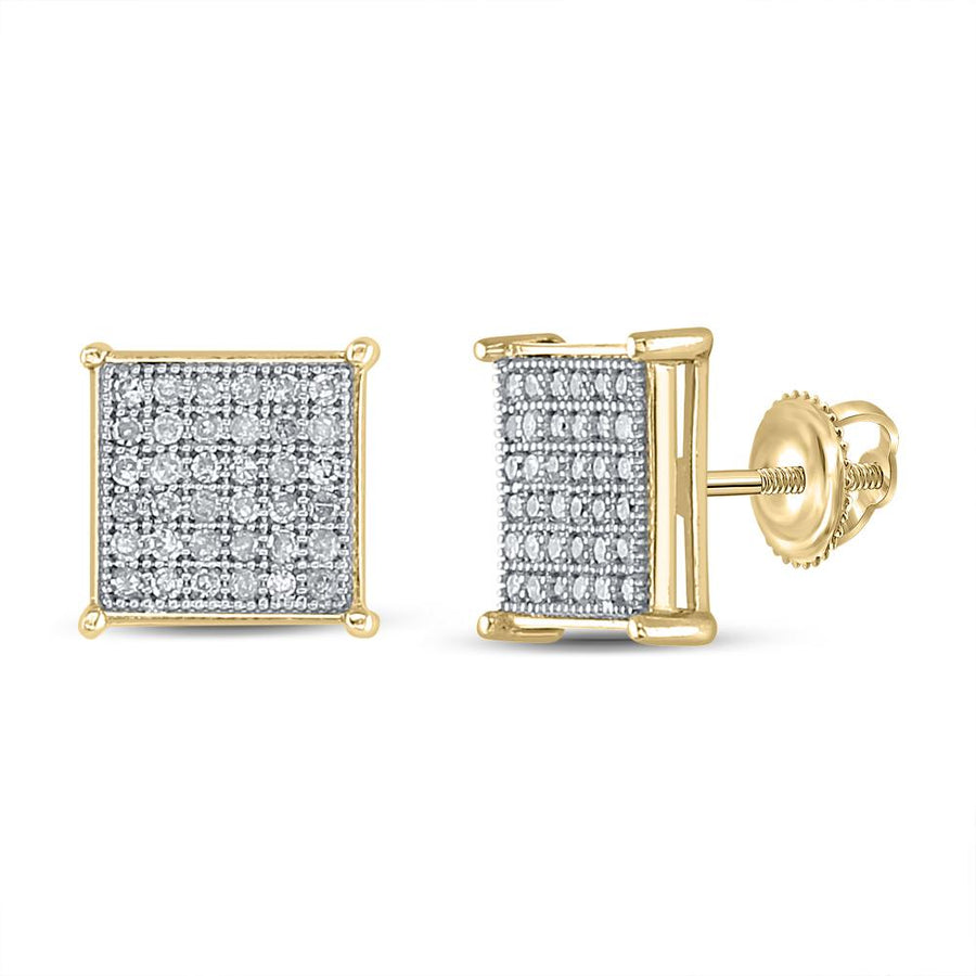 Yellow-tone Sterling Silver Round Diamond Square Earrings 1/4 Cttw