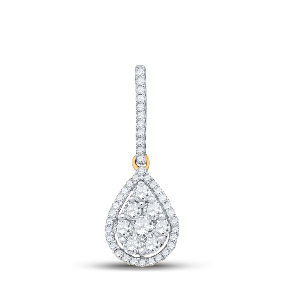 10kt Yellow Gold Womens Round Diamond Teardrop Cluster Pendant 3/4 Cttw