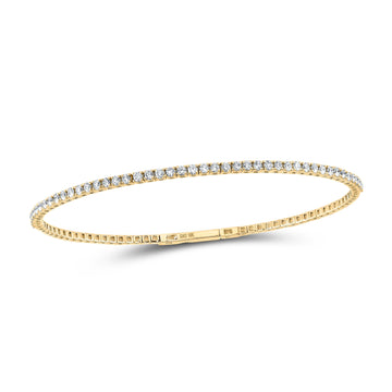 10kt Yellow Gold Womens Round Diamond Flexible Bangle Bracelet 1-1/3 Cttw