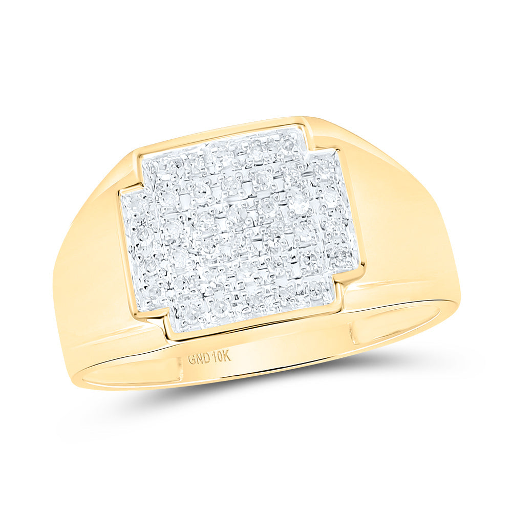 10kt Yellow Gold Mens Round Diamond Square Cluster Ring 1/4 Cttw