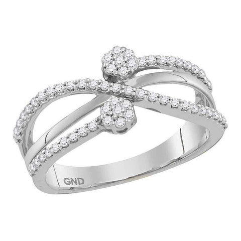10kt White Gold Womens Round Diamond Flower Cluster Crossover Band Ring 1/3 Cttw