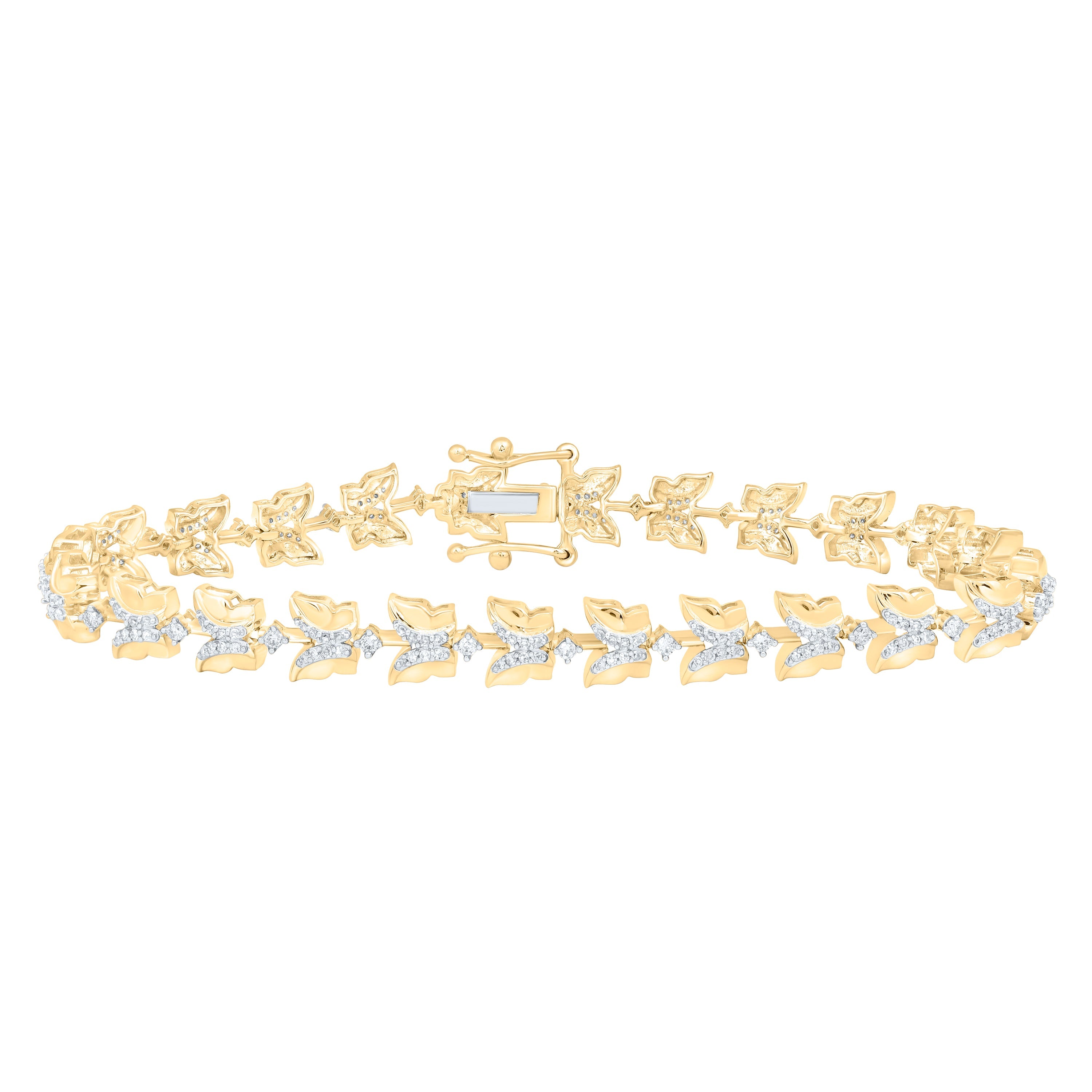10kt Yellow Gold Womens Round Diamond Butterfly Bracelet 3/4 Cttw
