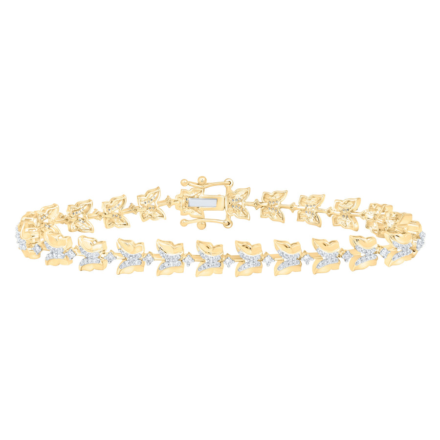 10kt Yellow Gold Womens Round Diamond Butterfly Bracelet 3/4 Cttw