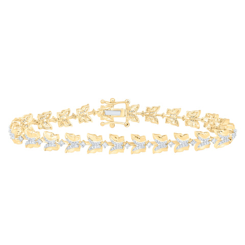 10kt Yellow Gold Womens Round Diamond Butterfly Bracelet 3/4 Cttw