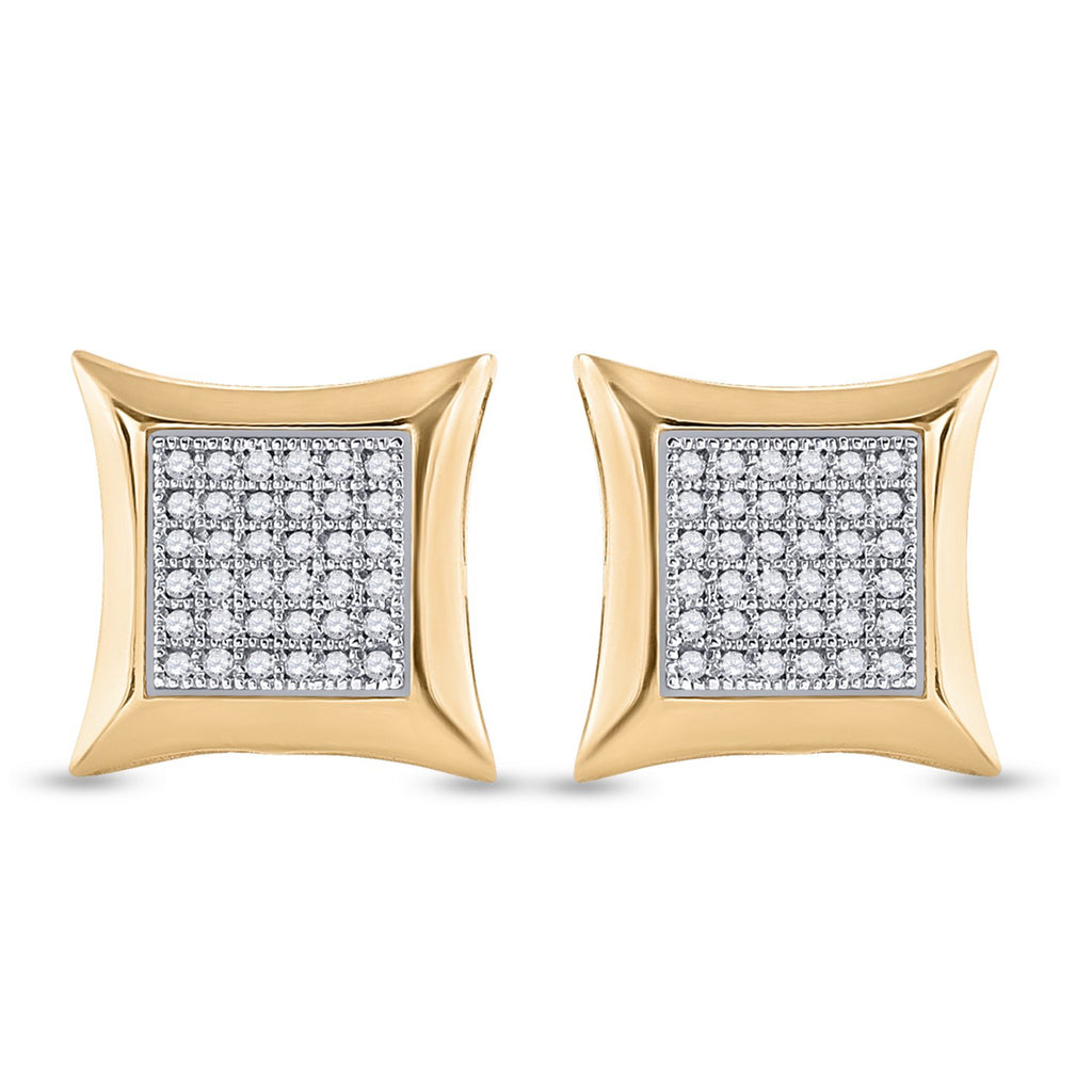 10kt Yellow Gold Womens Round Diamond Square Kite Cluster Earrings 1/5 Cttw