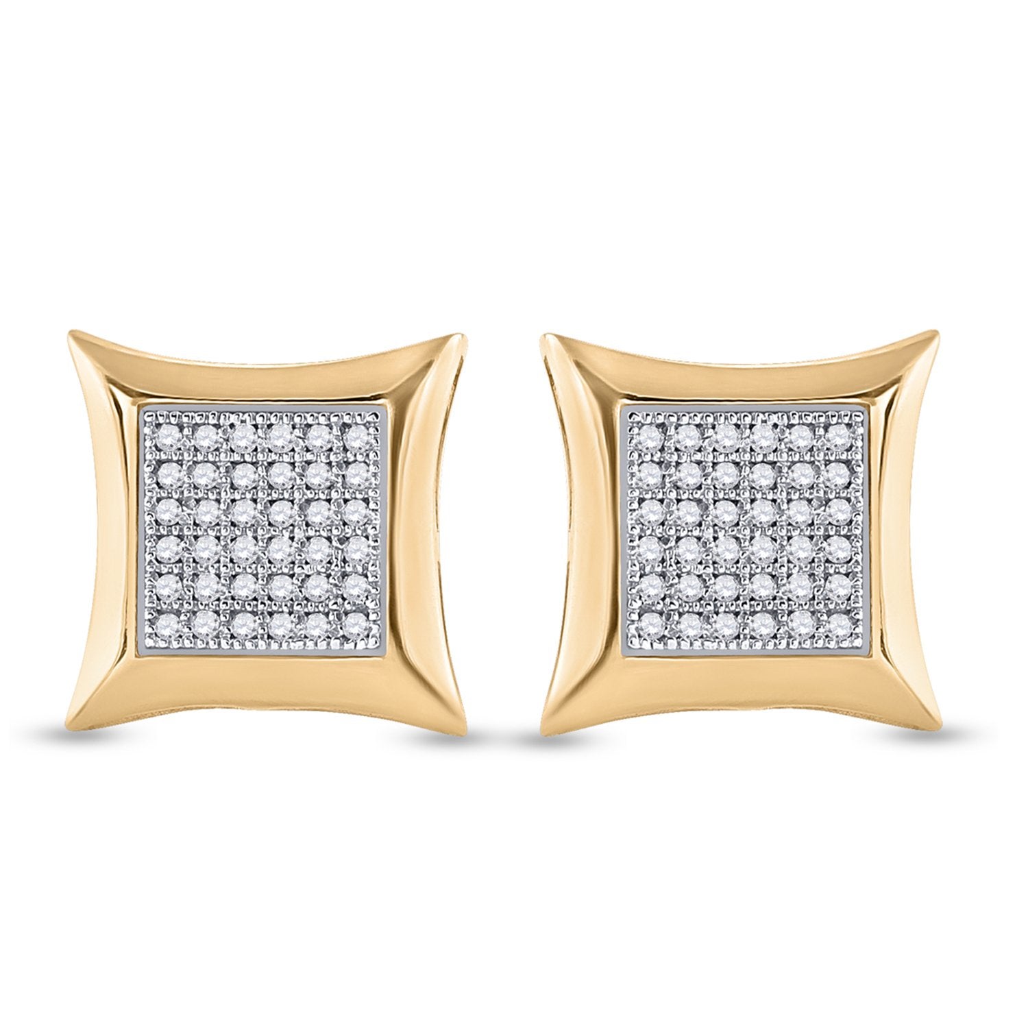 10kt Yellow Gold Womens Round Diamond Square Kite Cluster Earrings 1/5 Cttw
