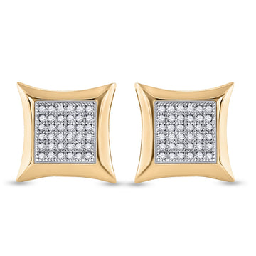 10kt Yellow Gold Womens Round Diamond Square Kite Cluster Earrings 1/5 Cttw