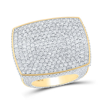 14kt Yellow Gold Mens Round Diamond Rectangle Pave Statement Ring 14 Cttw