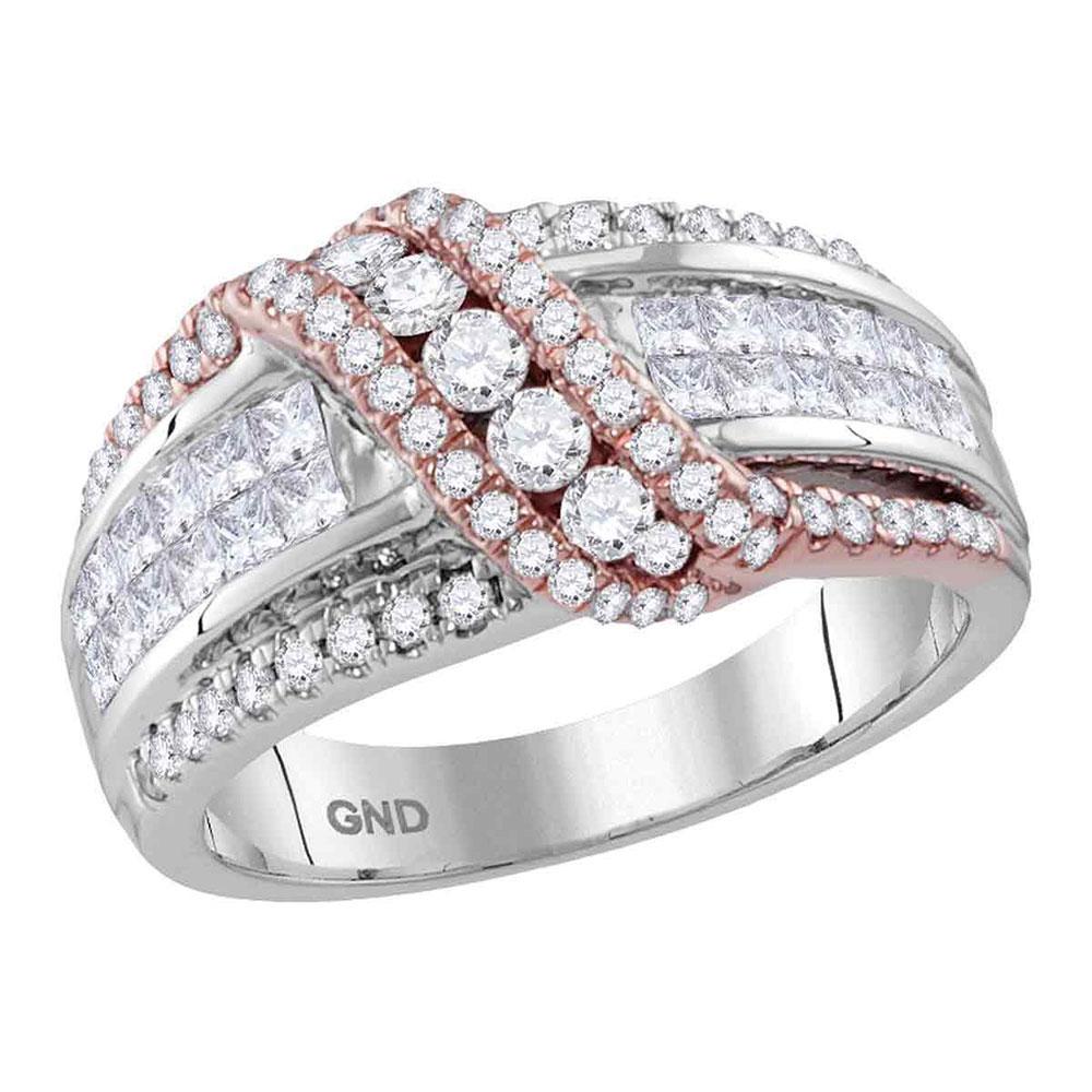 14kt Two-tone Gold Womens Princess Diamond Crossover Band Ring 1-1/2 Cttw