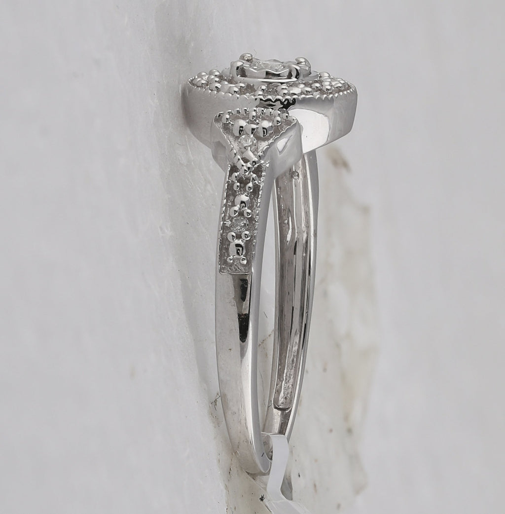 Sterling Silver Womens Round Diamond Halo Solitaire Ring 1/8 Cttw