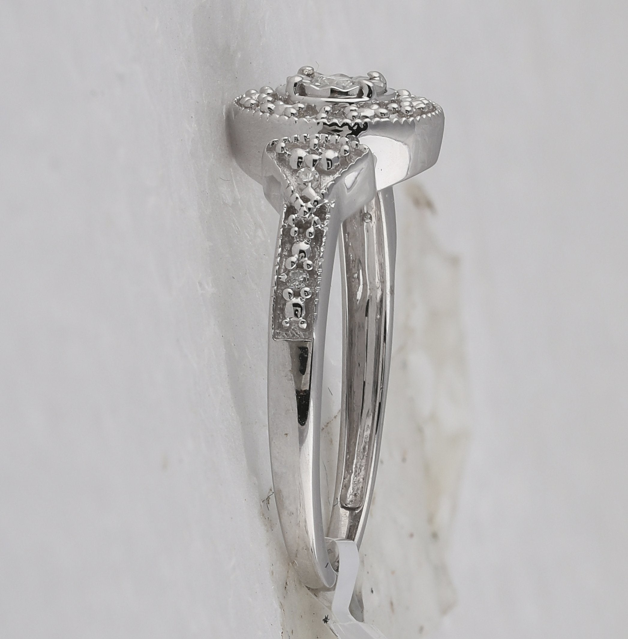 Sterling Silver Womens Round Diamond Halo Solitaire Ring 1/8 Cttw