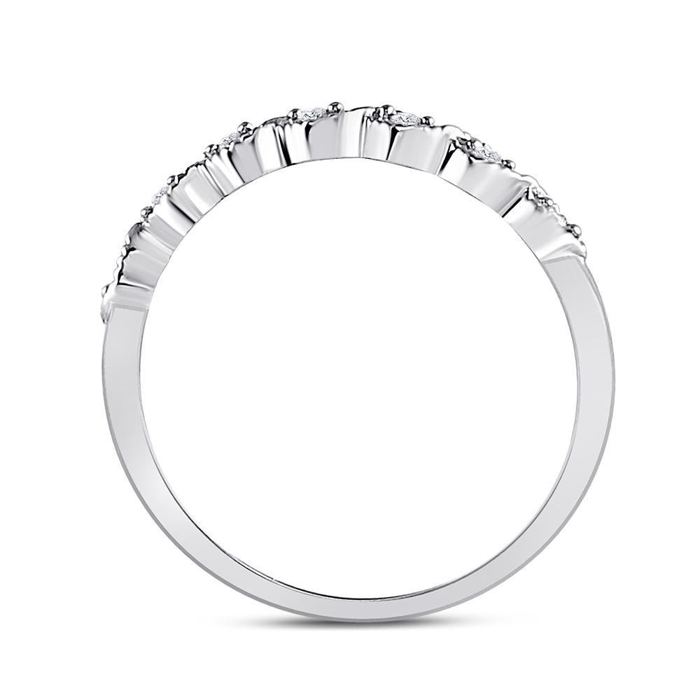 14kt White Gold Womens Round Diamond Classic Stackable Band Ring 1/20 Cttw