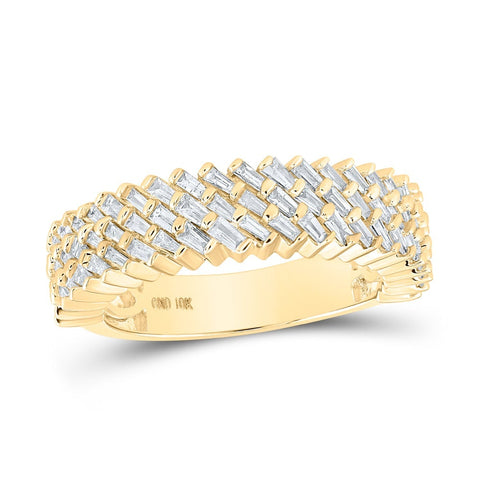 10kt Yellow Gold Mens Baguette Diamond Triple Row Diagonal Band Ring 1 Cttw