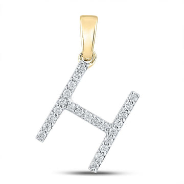 14kt Yellow Gold Womens Round Diamond H Initial Letter Pendant 1/5 Cttw