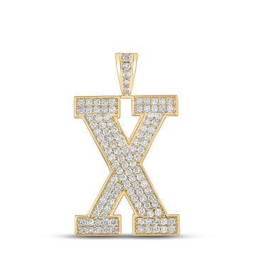 10kt Yellow Gold Mens Round Diamond X Initial Letter Charm Pendant 1-7/8 Cttw