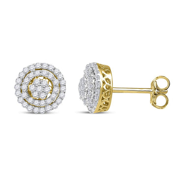 10kt Yellow Gold Womens Round Diamond Concentric Cluster Earrings 1/2 Cttw