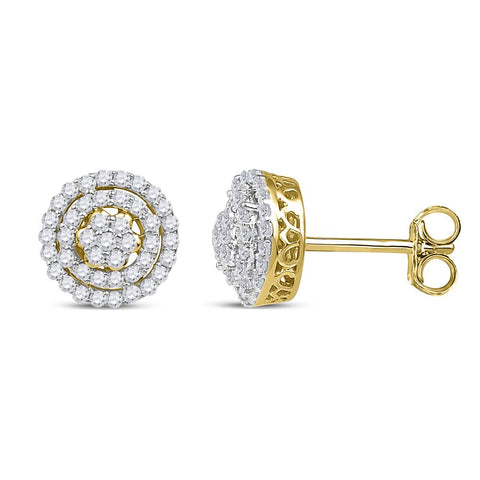 10kt Yellow Gold Womens Round Diamond Concentric Cluster Earrings 1/2 Cttw