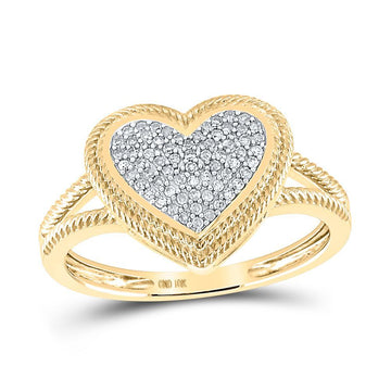 10kt Yellow Gold Womens Round Diamond Rope Heart Cluster Ring 1/6 Cttw