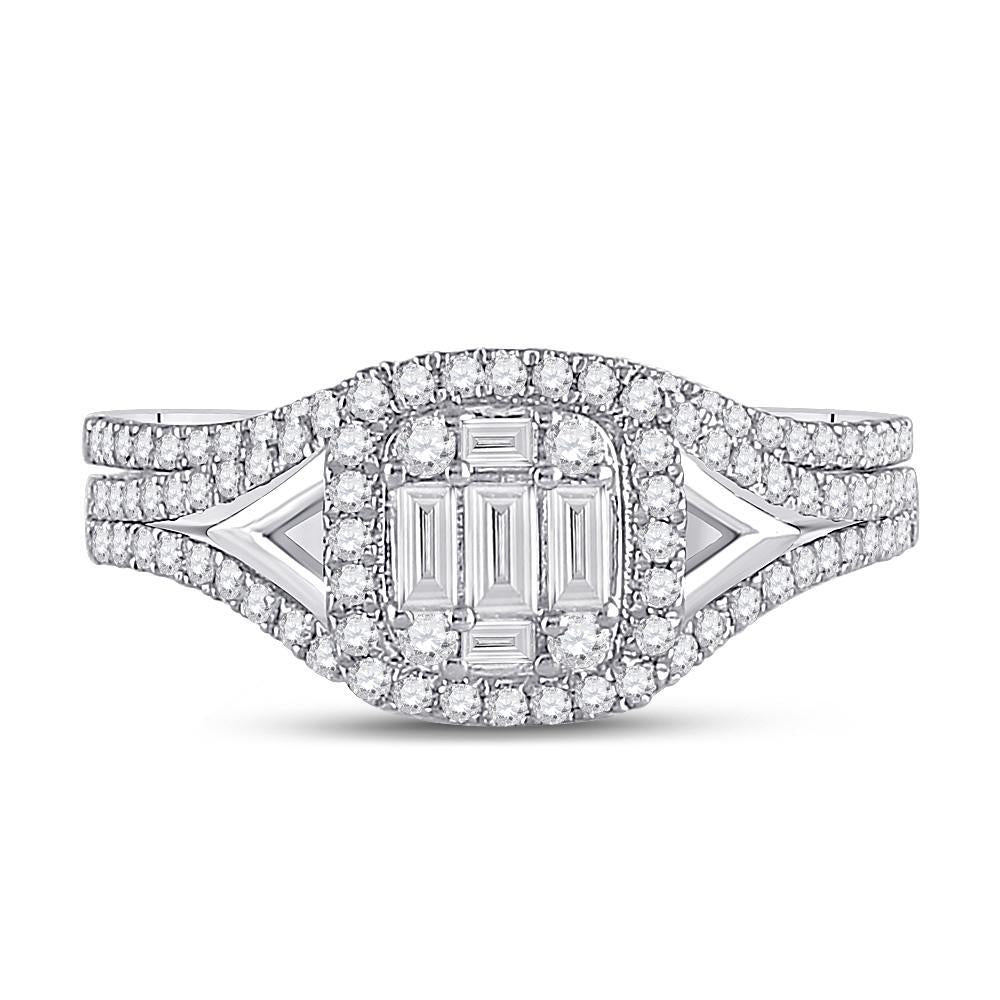 14kt White Gold Baguette Diamond Bridal Wedding Ring Band Set 5/8 Cttw
