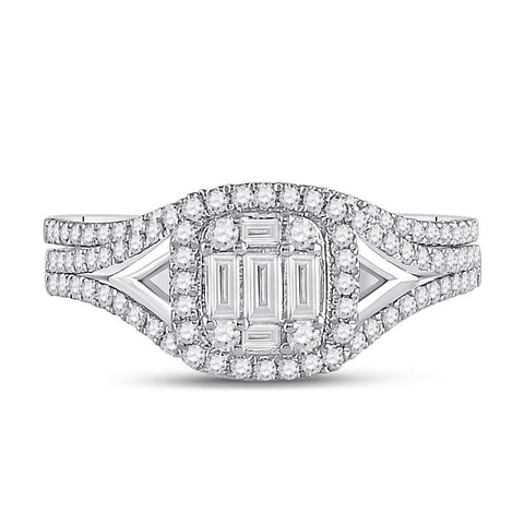 14kt White Gold Baguette Diamond Bridal Wedding Ring Band Set 5/8 Cttw