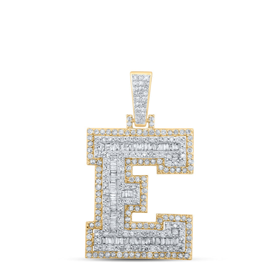10kt Yellow Gold Mens Round Diamond E Initial Letter Charm Pendant 1-1/4 Cttw