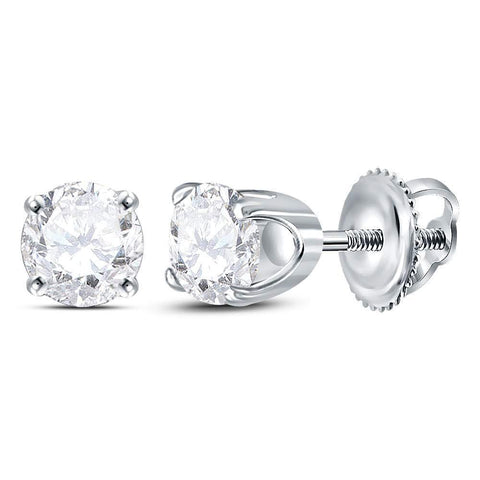 14kt White Gold Womens Round Diamond Solitaire Earrings 5/8 Cttw