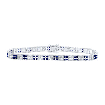 14kt White Gold Womens Round Blue Sapphire Diamond Tennis Bracelet 4-1/3 Cttw