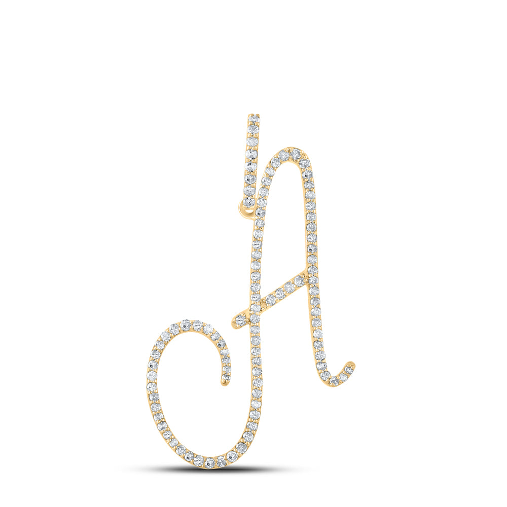 10kt Yellow Gold Womens Round Diamond A Initial Letter Pendant 1/2 Cttw