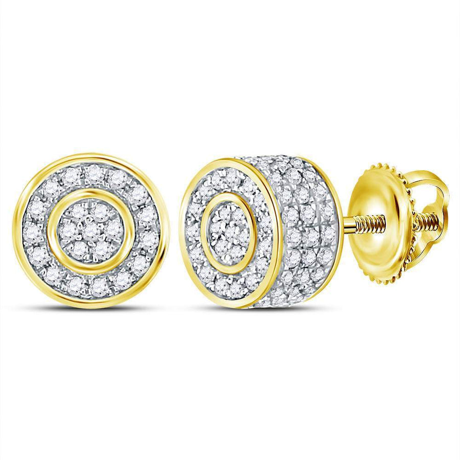 10kt Yellow Gold Mens Round Diamond 3D Cluster Stud Earrings 3/4 Cttw