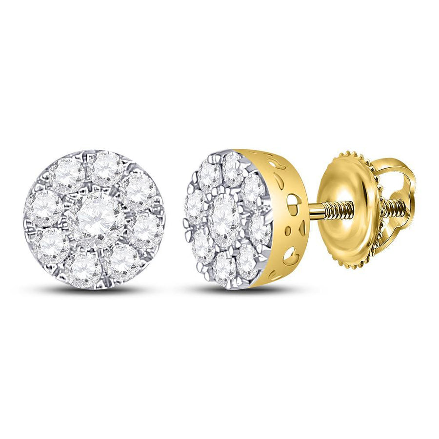 10kt Yellow Gold Womens Round Diamond Flower Cluster Earrings 3/4 Cttw