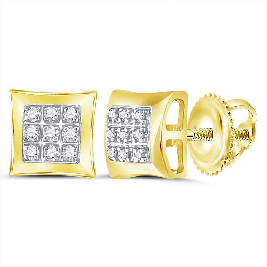 10kt Yellow Gold Round Diamond Square Earrings 1/20 Cttw