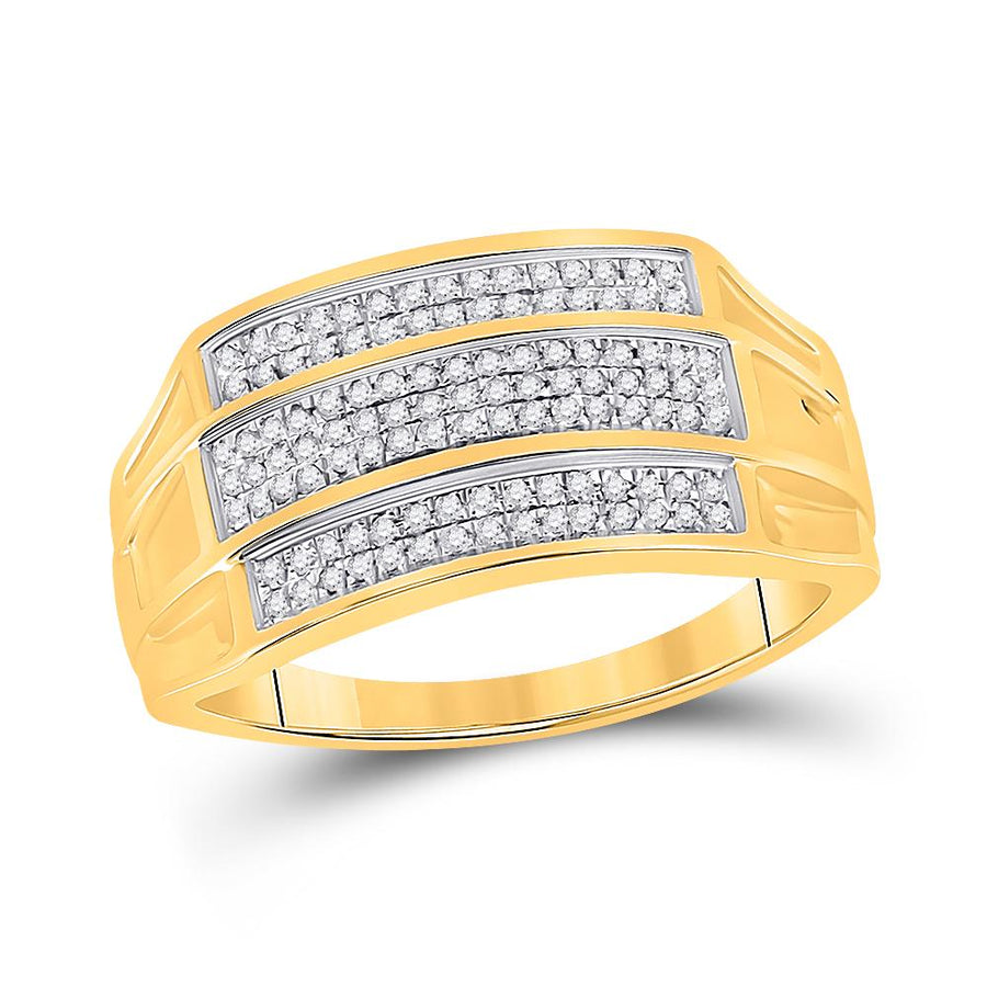 10kt Yellow Gold Mens Round Diamond Domed Triple Row Fashion Ring 1/3 Cttw